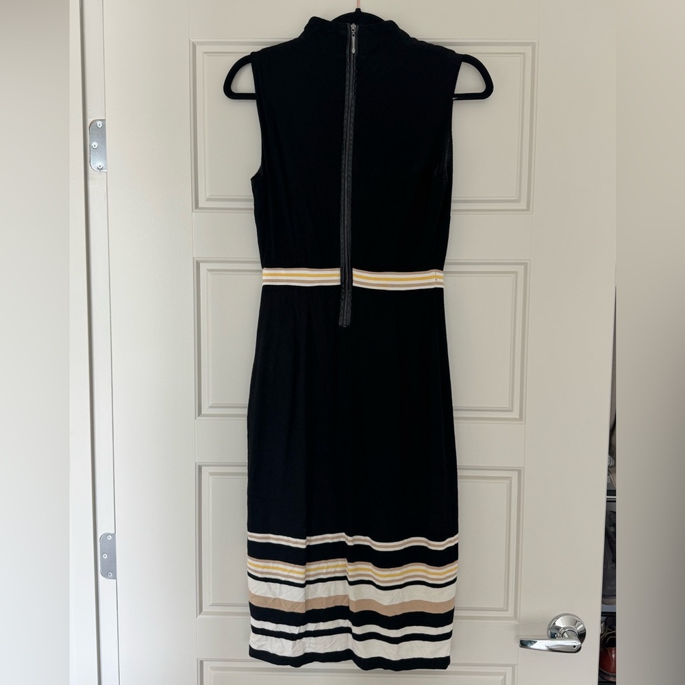 White House Black Market Black Midi Dress with Cream and Tan Stripes - Picture 3 of 3